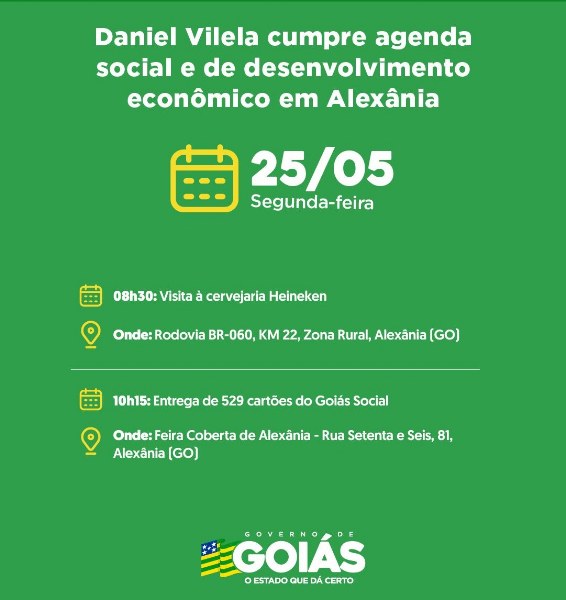 Agenda do governador para segunda-feira